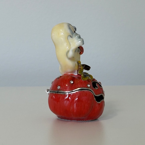 Spooky Metal Enameled Trinket Box Porcelain Ghost Crystals - Picture 2 of 8